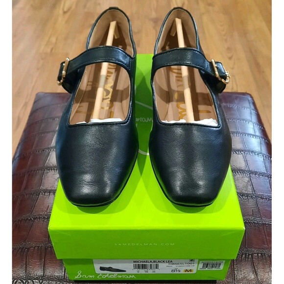 Sam Edelman Michaela Mary Jane Black Leather Flats Gold Buckle Size 8.5 XLNT - Picture 3 of 11
